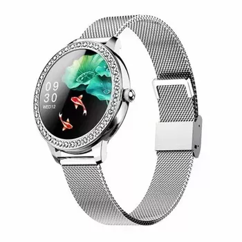 Smartwatch damski z cyrkoniami Garett Lady Kate RT srebrny,stalowy na bransolecie⌚ (1).webp